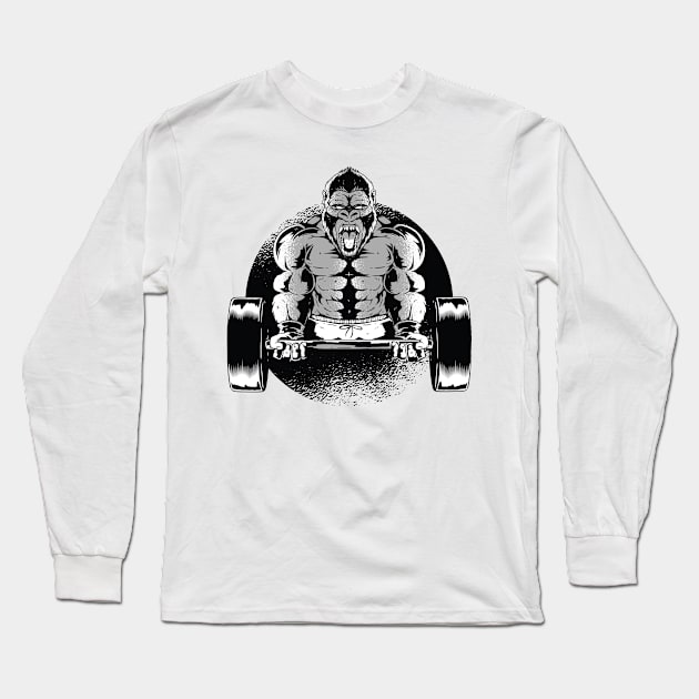 Cool Workout Gorilla Dumbell Long Sleeve T-Shirt by BamBam